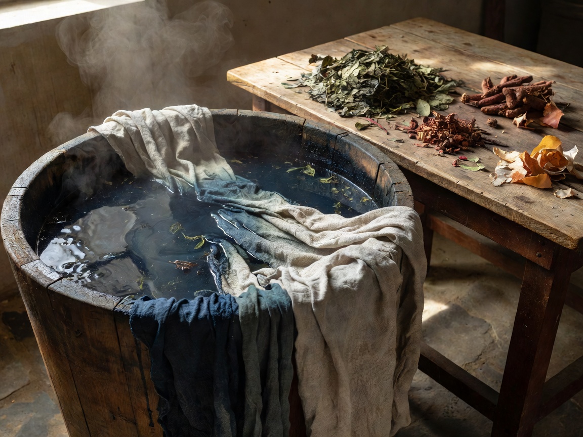 Botanical dyeing vat and organic linen dye process